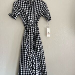 Calvin Klein Black and White Gingham Midi Dress